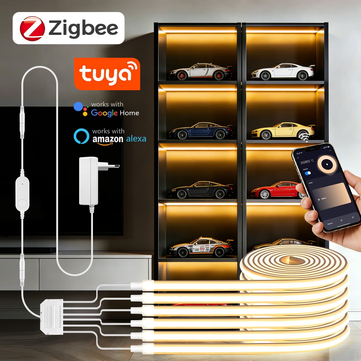 TUYA ZigBee LED Solid Neon Strip Light Smart WiFi Control Single Color Strip Three Colors Optional