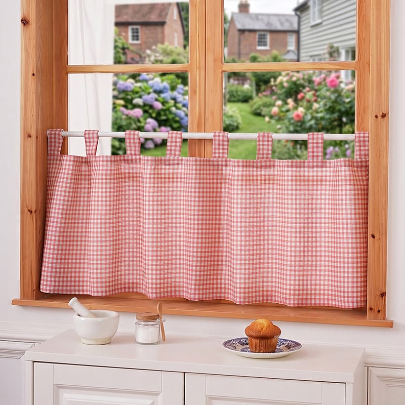 2026 New Small Grid Coffee Curtain Home Decorative Shade Curtain Washable Rod Pocket Style Fabric Short Curtain
