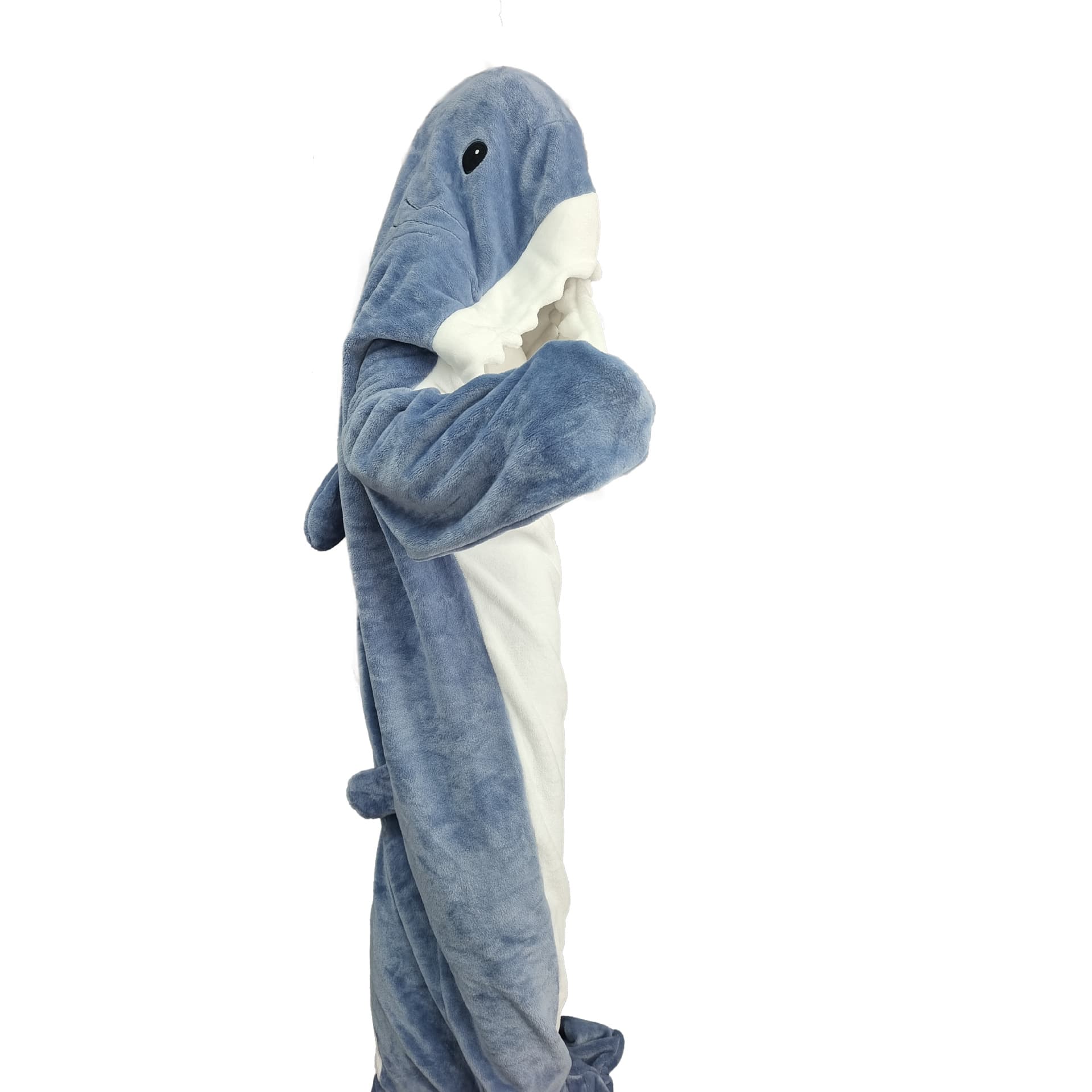 Shark-patterned, super soft flannel hoodie, shark-patterned sleeping bag, wearable loose-fitting onesie pajamas, factory direct supply.