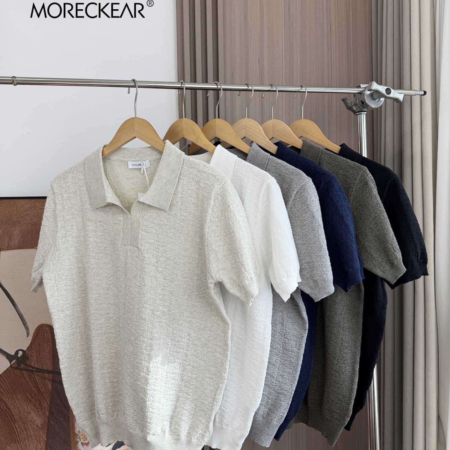 Italian Old Money Style! Seagull Collar! Spring and Summer Men's Solid Color Casual Breathable Knit Turn-Down Collar Short-Sleeve Polo Shirt T-Shirt