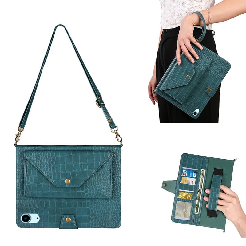 Crocodile Texture Zipper Wallet Shoulder Strap Envelope Tablet Case Flip Cover for iPad mini6 iPad mini 4/5 Leather Case