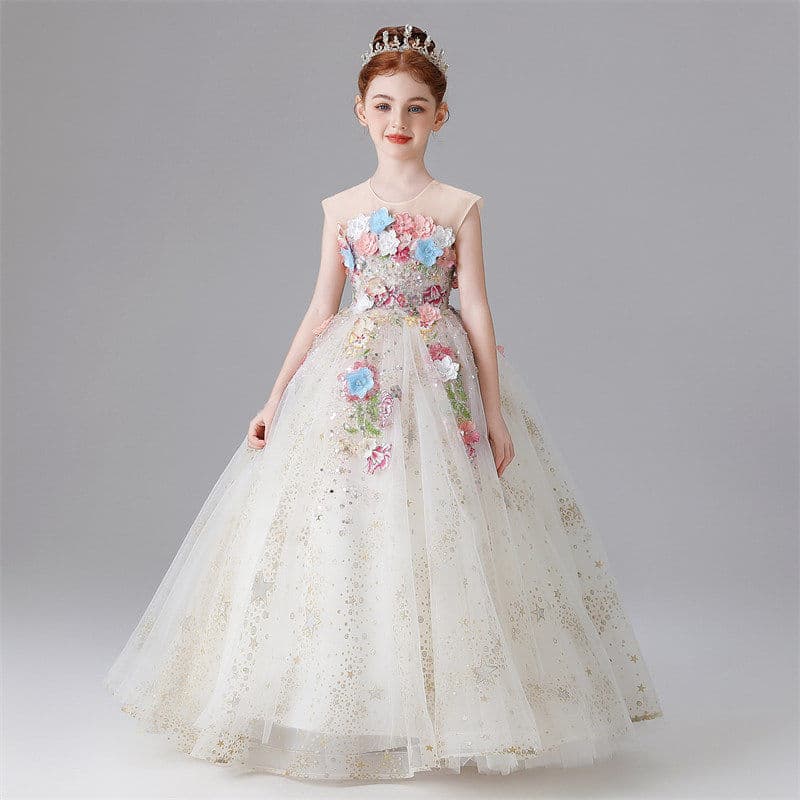 Girls Formal Dress French Forest Floral Little Host Runway Piano Performance Outfit Birthday Flower Girl Princess Dress Wholesale