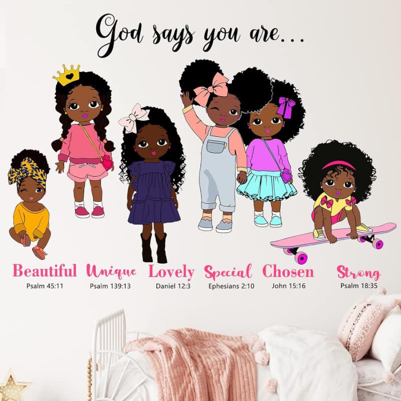 Black Girl Classroom Wall Decals for Kids Room Motivational Bedroom Cartoon Black Girl Stickers Self-Adhesive