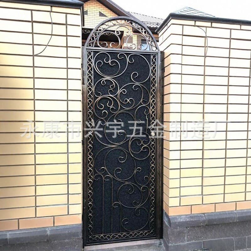 European Style Iron Gate Villa Courtyard Garden Outdoor Wrought Iron Gate Fine Steel Forged Gate Garden Arched Small Door
