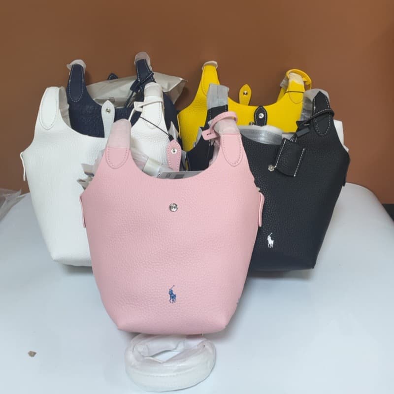 2026 New Cross-Border In-Stock Polo Basket Bag Lychee Grain Cowhide Bucket Shoulder Crossbody Handbag Tote Women's Bag