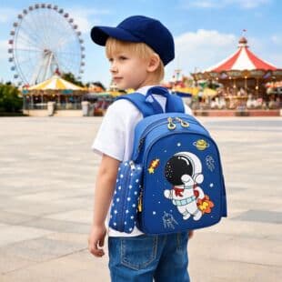 New Astronaut Kids Backpack for Boys, Cute Design, Ages 3-6/5, Spaceman Double Shoulder Bag for Kindergarten
