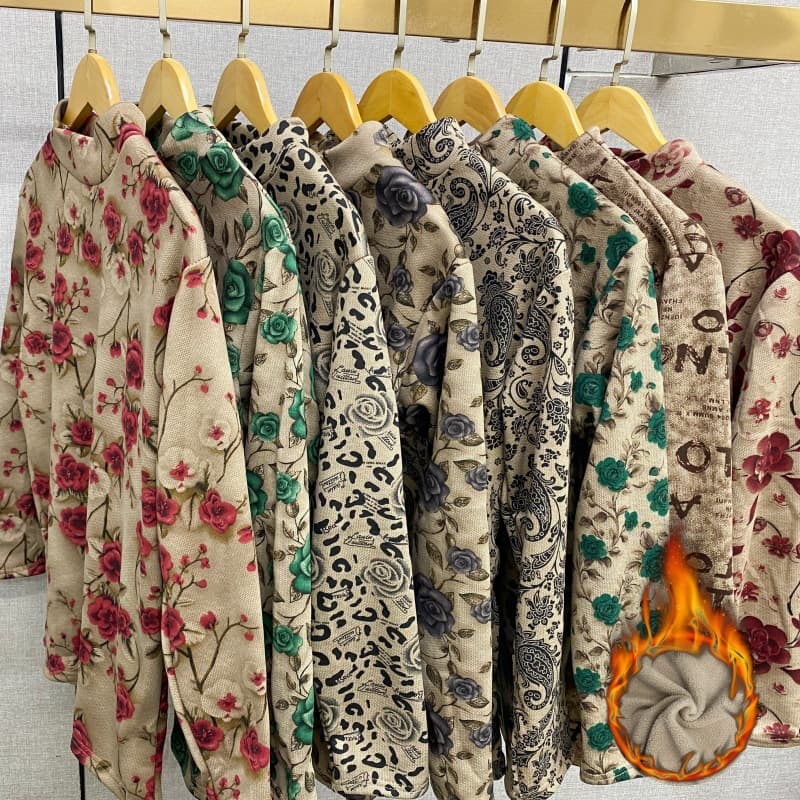 Winter Fleece-Lined Thickened Base Layer Semi-Turtleneck Warm Top Long Sleeve, Mother's Wear Elderly Clothing for Street Market Fairs