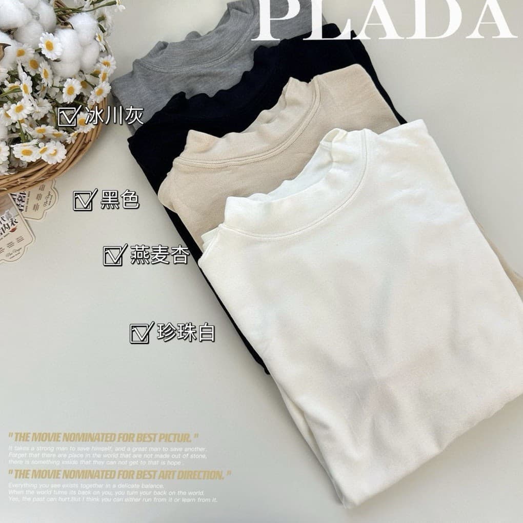Half High Neck Camellia Cashmere Protein Single Layer Autumn Fashion Warm Base Layer Shirt Inner Layer Long Sleeve Solid Color Top