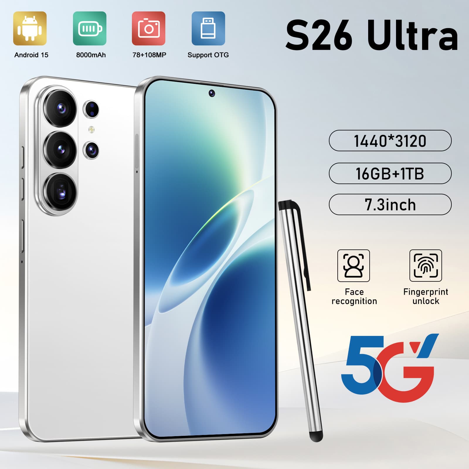 Factory direct supply S26 Ultra foreign trade mobile phone 16+1TB large memory 7.3 inch large screen Android smartphone
