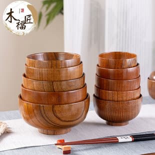 Jujube Wood Large Noodle Bowl Heat-Resistant Wooden Rice Bowl Household Wooden Dining Bowl Chinese Round Soup Noodle Wood Bowl