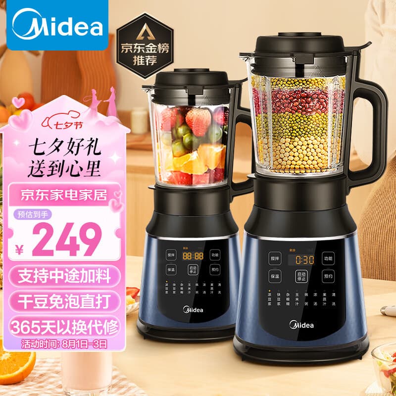 Midea Large Capacity Multi-Function Soy Milk Maker, Juice Extractor, Food Processor, 8-Blade Stainless Steel, 1.75L
