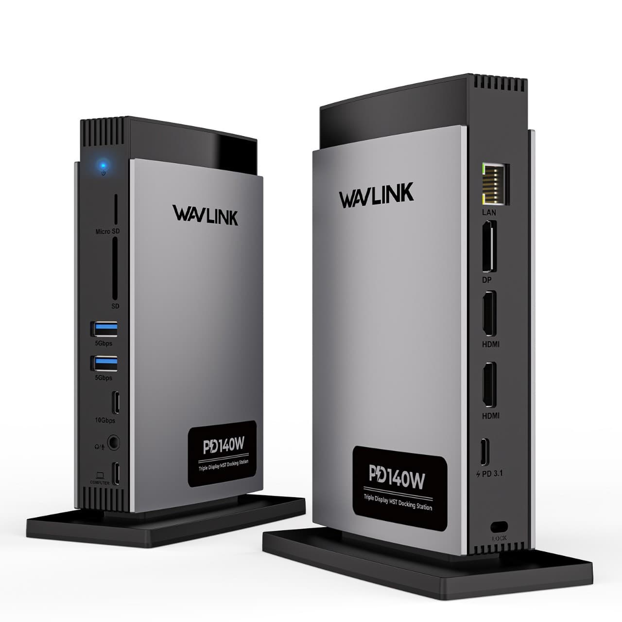 WAVLINK 3 Monitor Dual 8K HDMI + 8K DisplayPort 11-in-1 Docking Station with PD 140W Charging