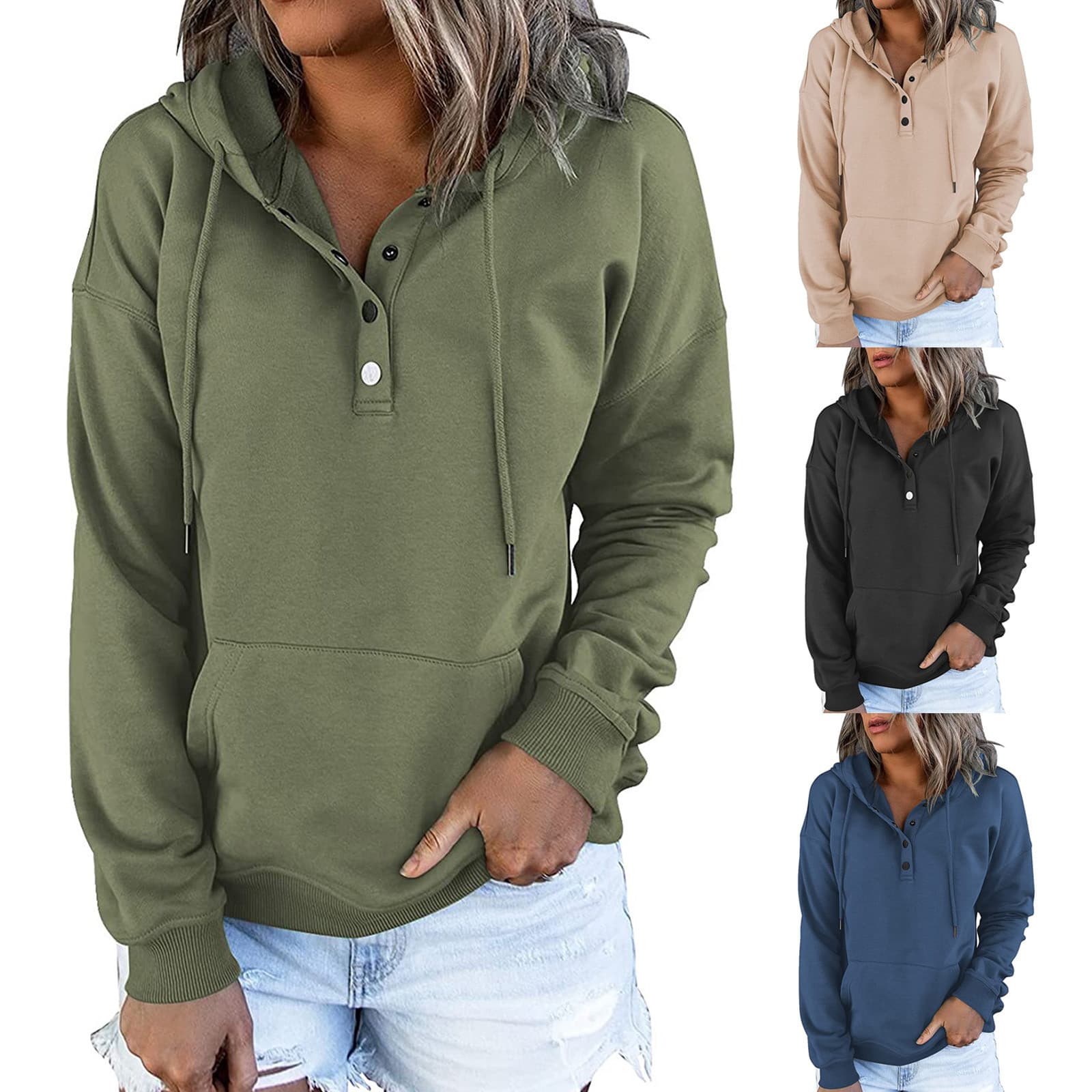 European and American women's clothing 2021 Amazon independent site long-sleeve loose casual hooded drawstring pocket sweatshirt.