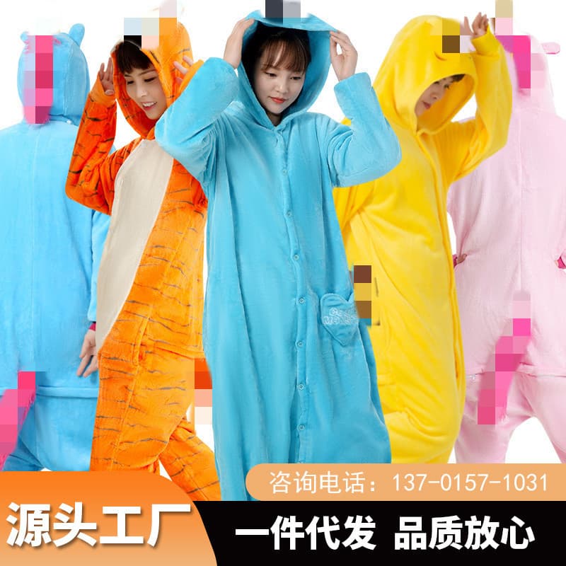 Flannel Couple Animal Onesie Pajamas Cartoon Men Women Autumn Winter Flannel Onesie Pajamas