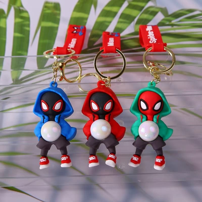 Cross-border Cartoon Marvel Classic Epoxy Flashing Light Spider-Man Keychain PVC Silicone Car Bag Pendant