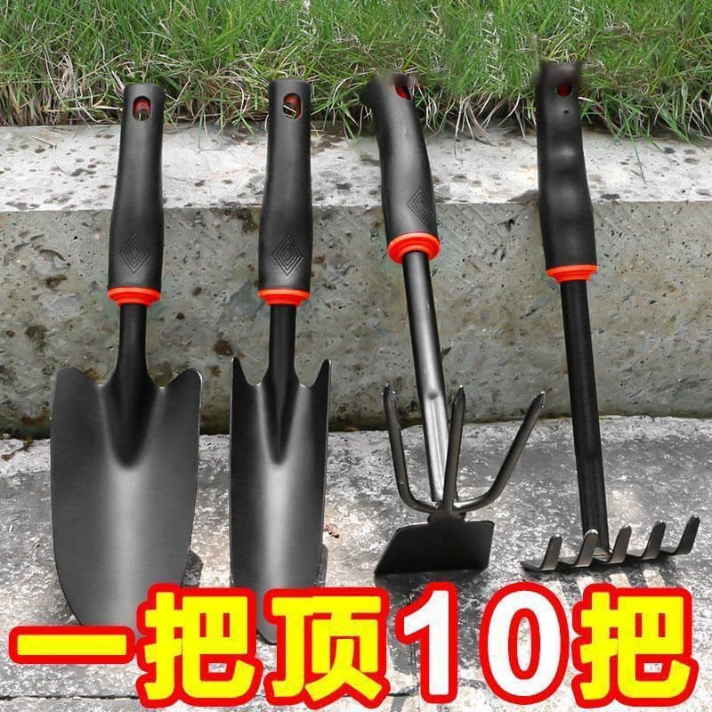 Wide and narrow shovels for beachcombing, thickened rakes, agricultural tools for planting vegetables and flowers, gardening hoes (three-piece set)