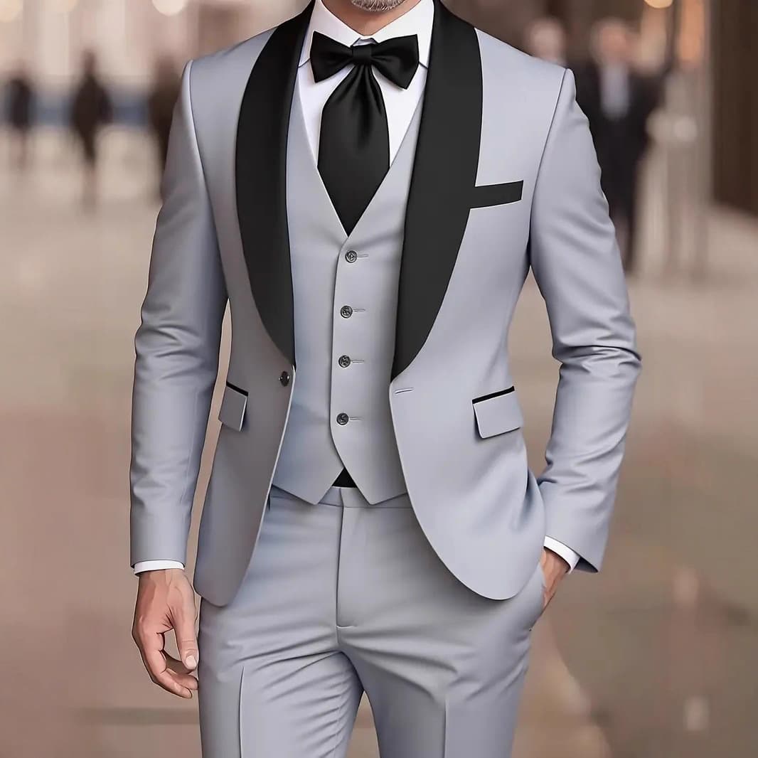 Men's Three-Piece Suit Set Shawl Collar Groom Wedding Suit Korean Slim Fit Best Man Suit Wedding Attire