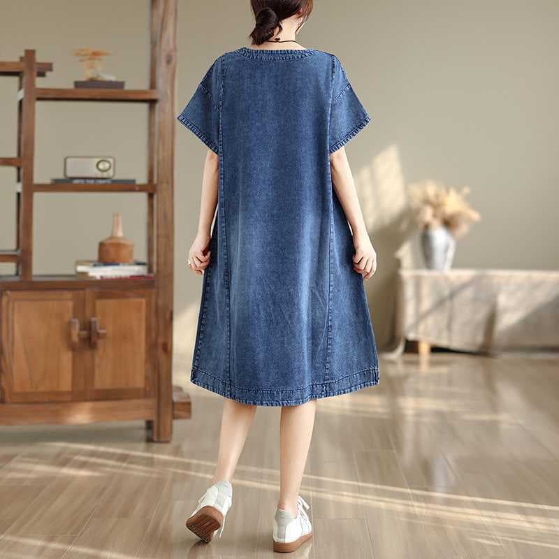 Vintage Dress 2026 Summer New Plus Size Slimming Elegant Mid-Length Lightweight Denim Skirt