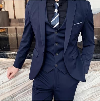 Casual Suit Men's Business Grid Pattern Grooms' Three-Piece Dress Korean Slim-Fit Men's Suit