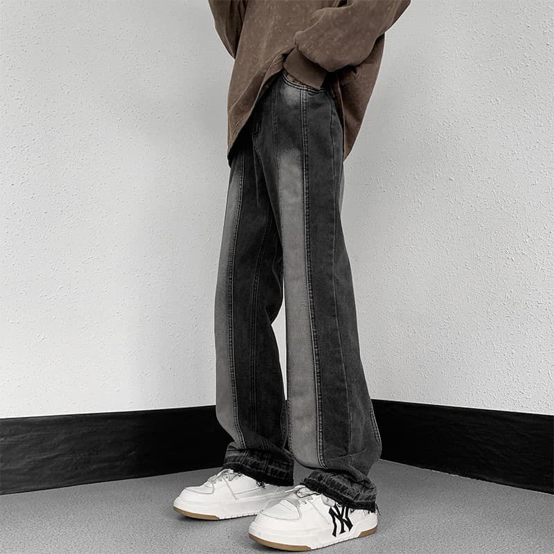 Washed Gradient Denim Jeans Trendy Brand INS Summer Handsome Couple Men's Loose Wide Leg Pants American Retro Style Jeans