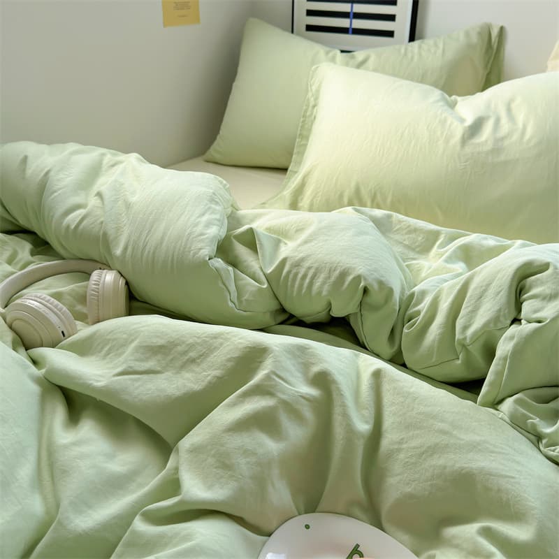 Ultra-Soft Skin-Friendly Solid Color Mix & Match Washed Cotton 4-Piece Bedding Set, Soft and Cozy Bare Sleep Kit with Duvet Cover and Fitted Sheet, Factory Wholesale