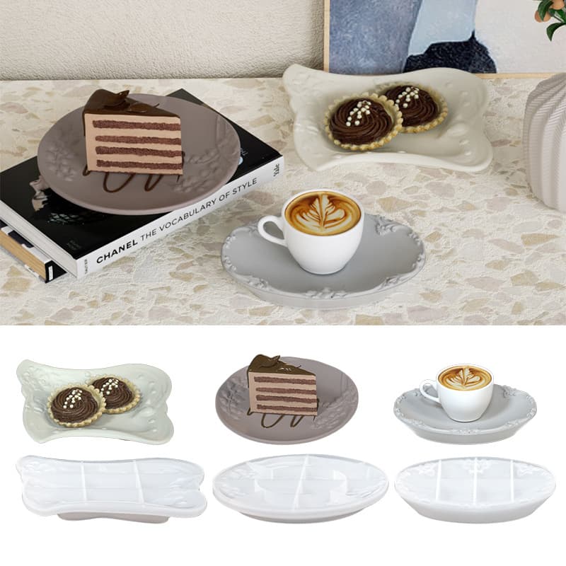 European Ins Simple Embossed Pattern Bowl Glue Abrasive Oval Square Round Dish Tray Silicone Mold