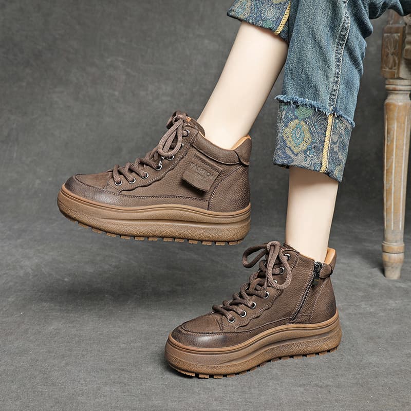 Top-Grain Leather Martin Boots Women 2024 Autumn New Arrival Genuine Leather British Style Vintage Short Boots Casual High-Top Shoes