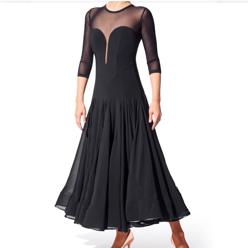 Yilin Feier Adult Modern Dance Dress 2132 Crystal Cotton Ballroom Dance Costume with Curved Bust Line and Deep V Design