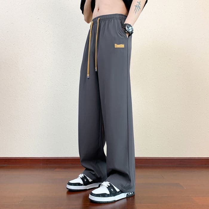Ice Silk Casual Pants for Men Summer Thin Loose Straight-Leg Flowy Sports Long Pants Trendy Wide-Leg Quick-Dry Athletic Pants
