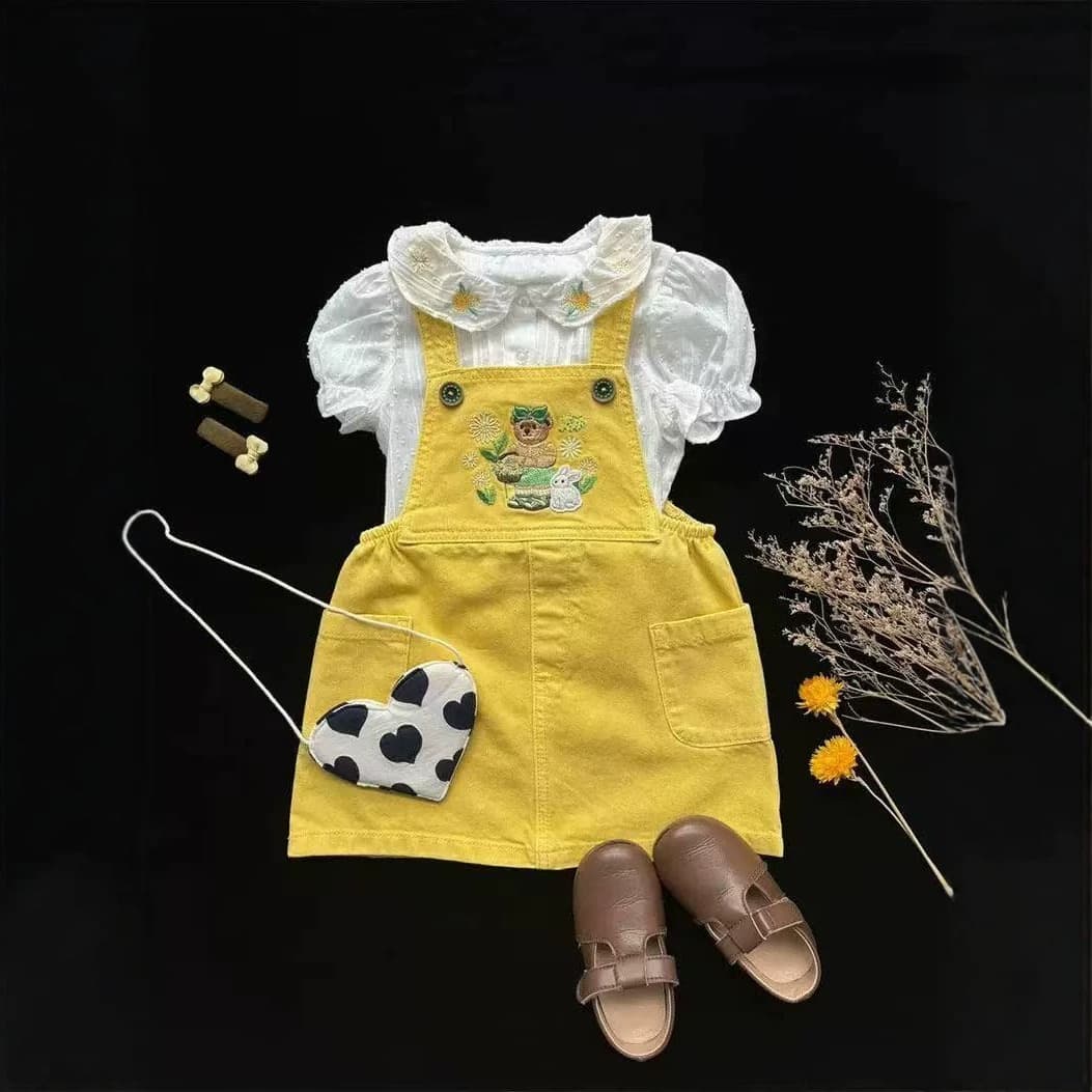 Girls Dress Children's Summer Clothes 2026 New Yellow Beautiful Embroidered Short Skirt Baby French Thin Suspender Skirt