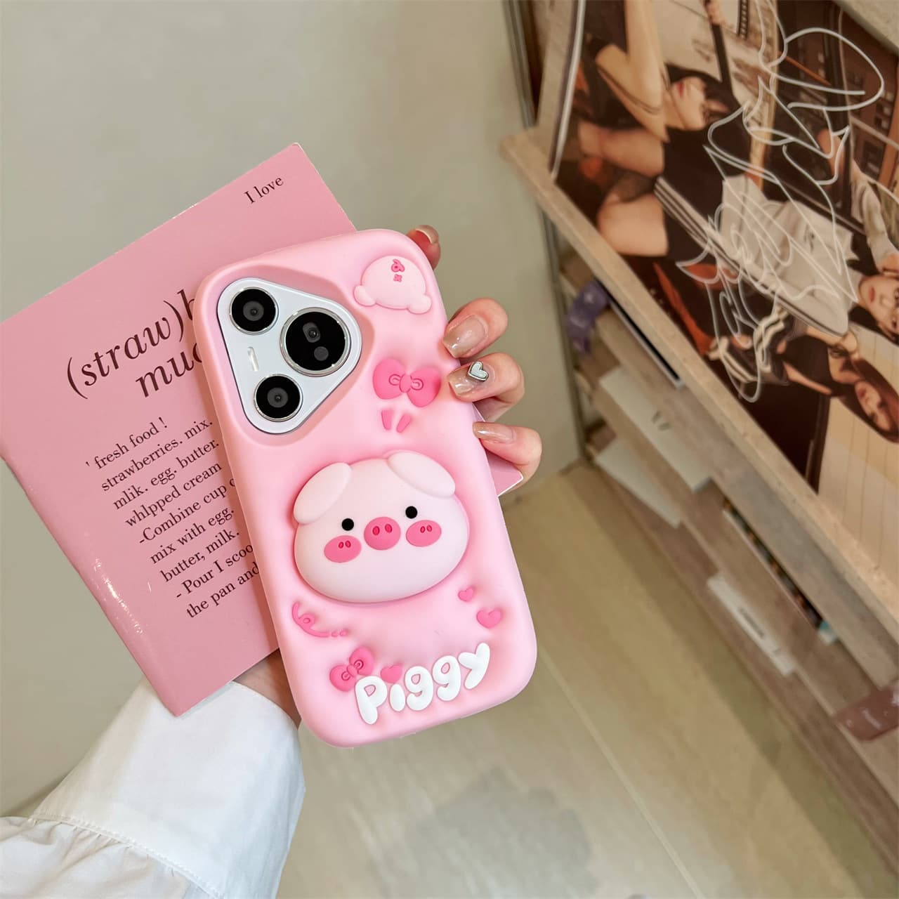 Bracket Big Head Pig Compatible with Redmi Note 13 Soft Silicone Case for Xiaomi 14/15 Pink K80 Full Coverage Shockproof Women