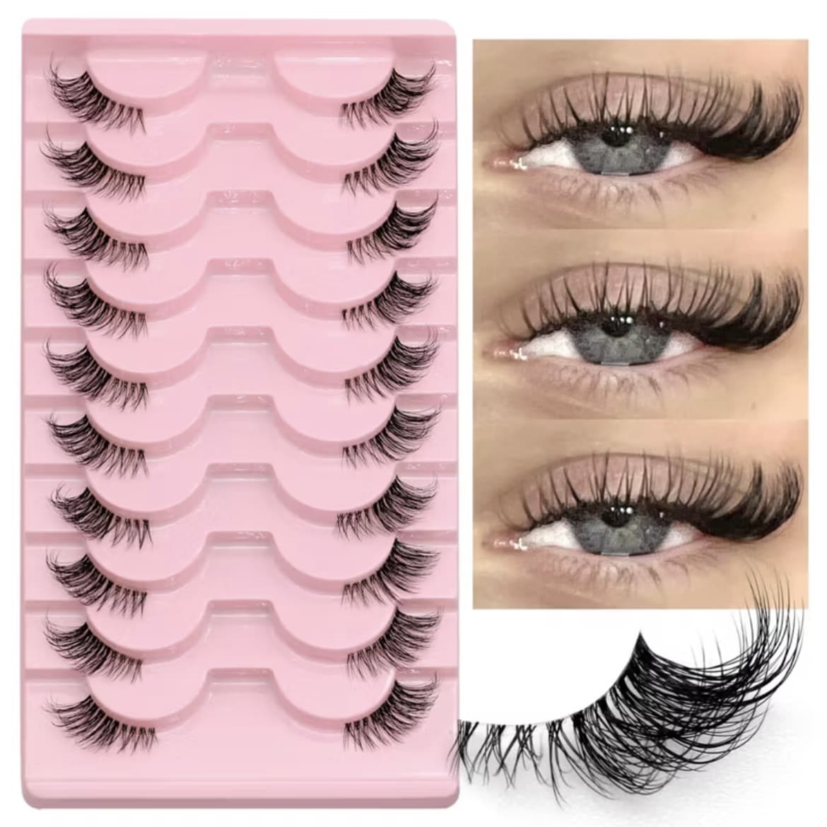 7-Pack European & American Style Ultra-Fine Soft Stem False Lashes, Sectionable Natural Comic Barbie Eye Makeup Lashes