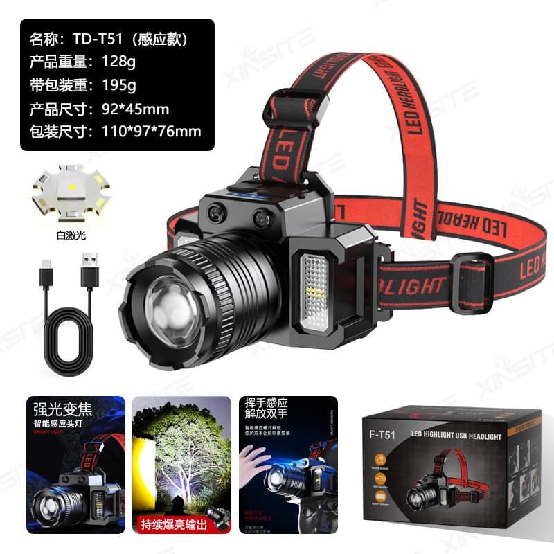 Cross-border Best-selling Outdoor LED Headlamp, Bright Long-lasting Headlight for Night Fishing, Zoomable Digital Display Sensor Headlamp