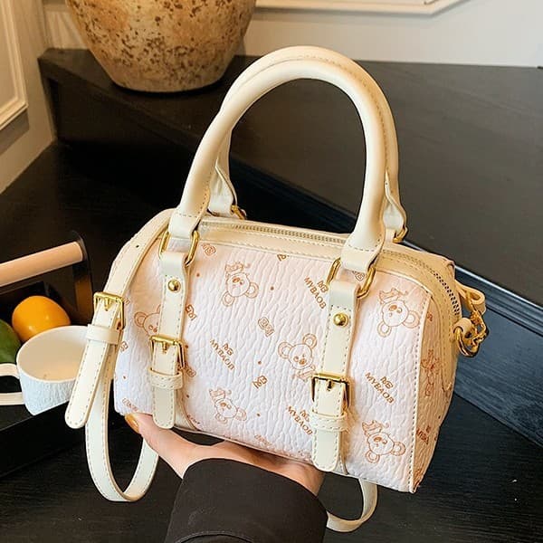 Printed Boston Niche Bag, Classic Large-Capacity Bag, Boston Bucket Style, Textured Capacity, Versatile and Fashionable for Women