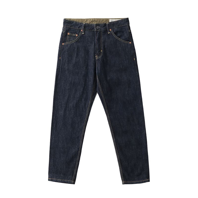 14-Ounce Vintage Casual Straight-Leg Denim Jeans High-Waisted American Style For Men Mid-Waist Elastic Waist Band