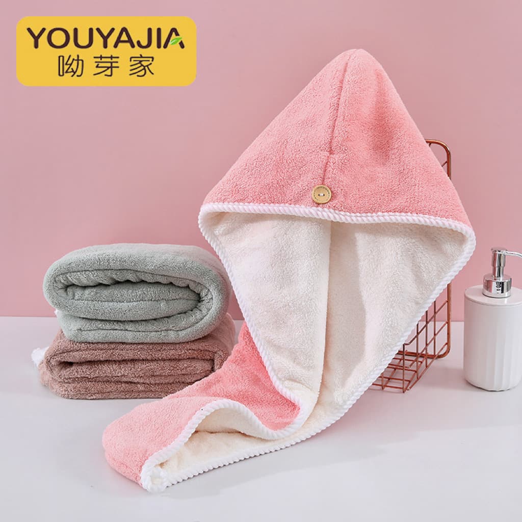 Hair drying cap double layer coral velvet splicing color thickened to enhance water absorption and quick drying cute Baotou shower cap women's hair drying towel