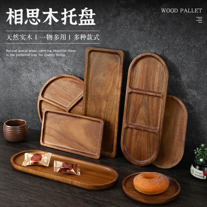 Wooden Tray with Edge for Pastries, Japanese Tea Tray with Stove, Solid Wood Household Wooden Utensils, Rectangular Cake Wood Plate