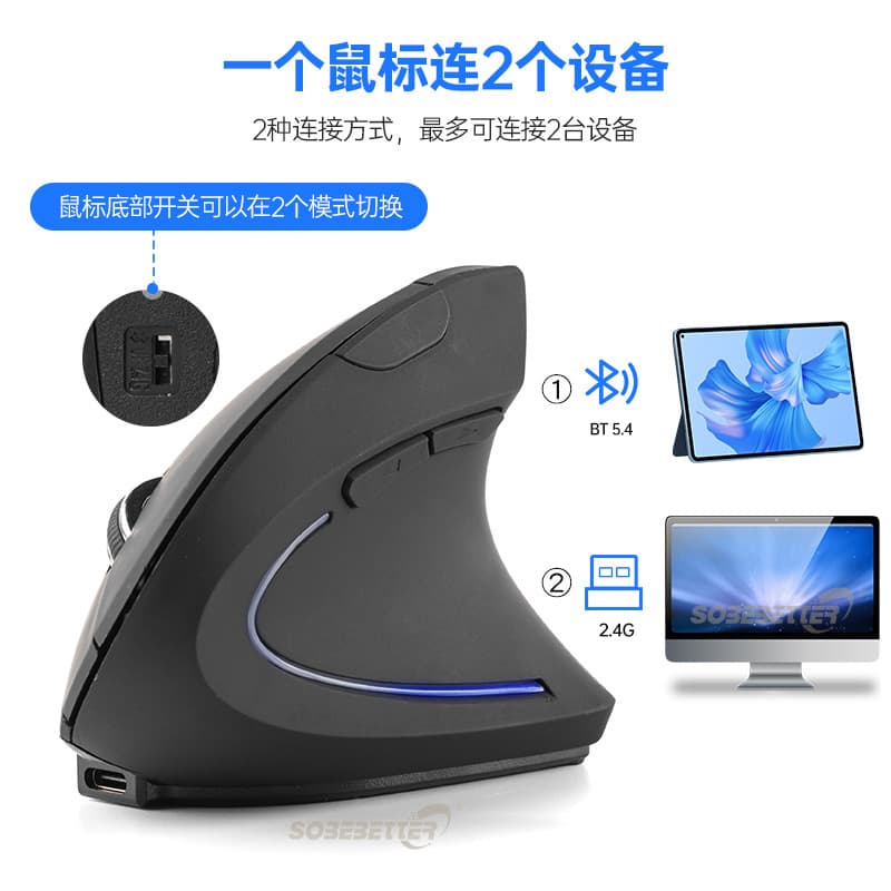 Ergonomic Wireless Charging Mouse Dual Mode 2.4G Vertical Mouse Left and Right Hand Dual Mode Bluetooth Vertical Mouse