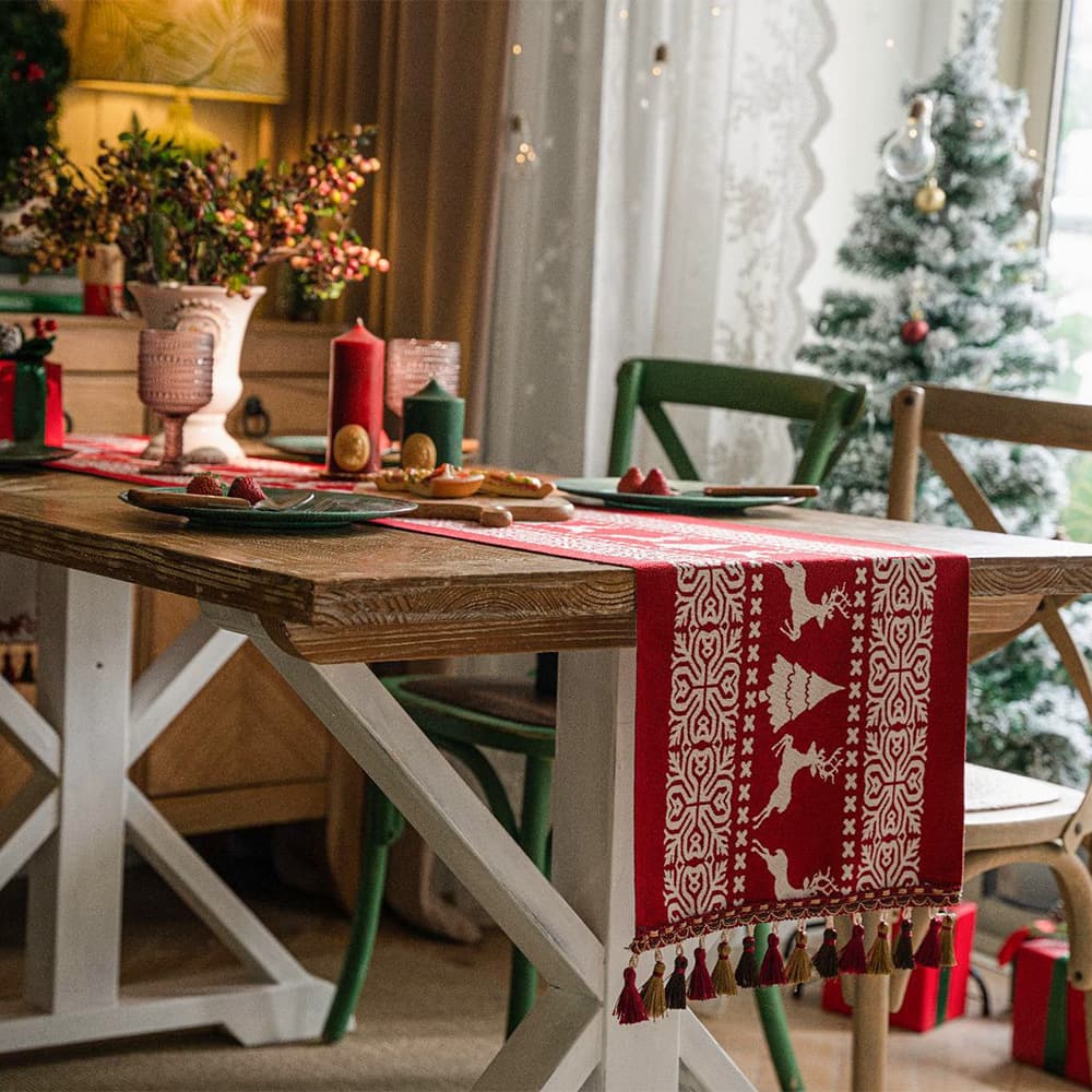Red Christmas Table Flag Ambient Decorations Coffee Table Cover Cloth Christmas Long Tablecloth Chenille Restaurant Tablecloth