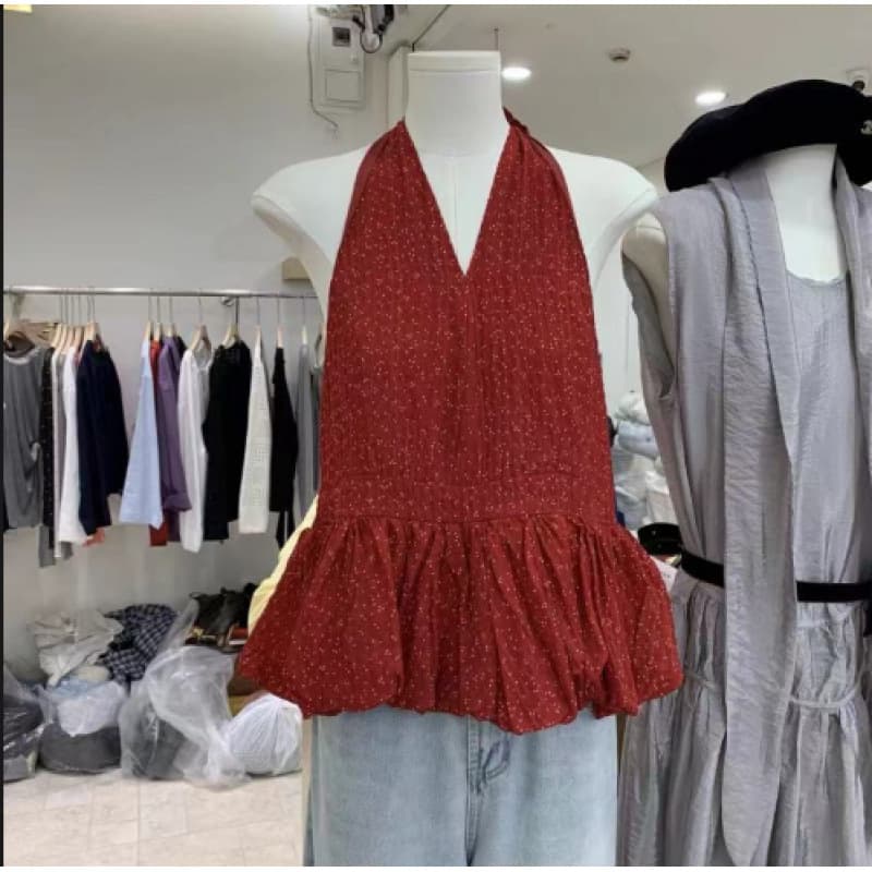 Sleeveless Halter Polka Dot Blouse for Women 2025 Summer New Waist-Tied Ruffle Hem Camisole Top
