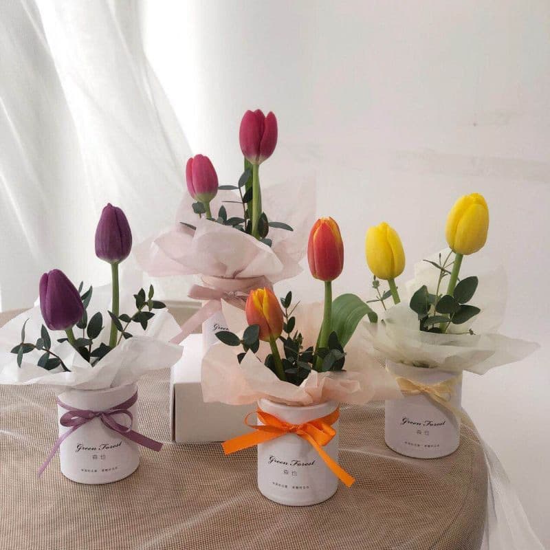 Mini Flower Box Cylinder Single Stem Bouquet Tulip Hug Bucket Pink Round Flower Packaging Holiday Gift Box