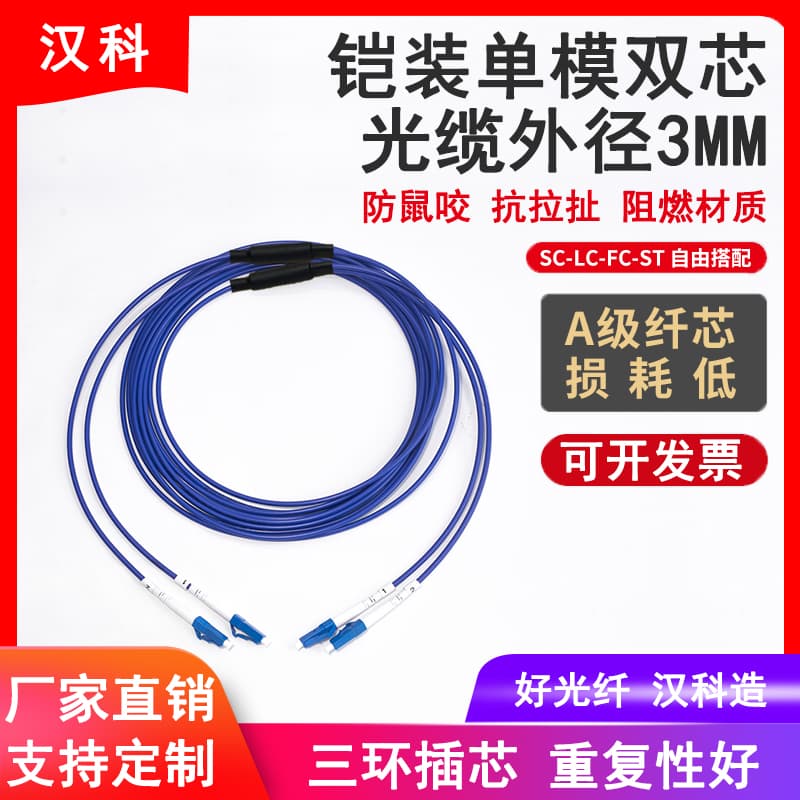 Telecom-Grade PVC Armored Single-Mode Dual-Core Fiber Optic Patch Cord, Flame Retardant Rodent-Resistant for Data Center/Server Room LC to SC-FC-ST