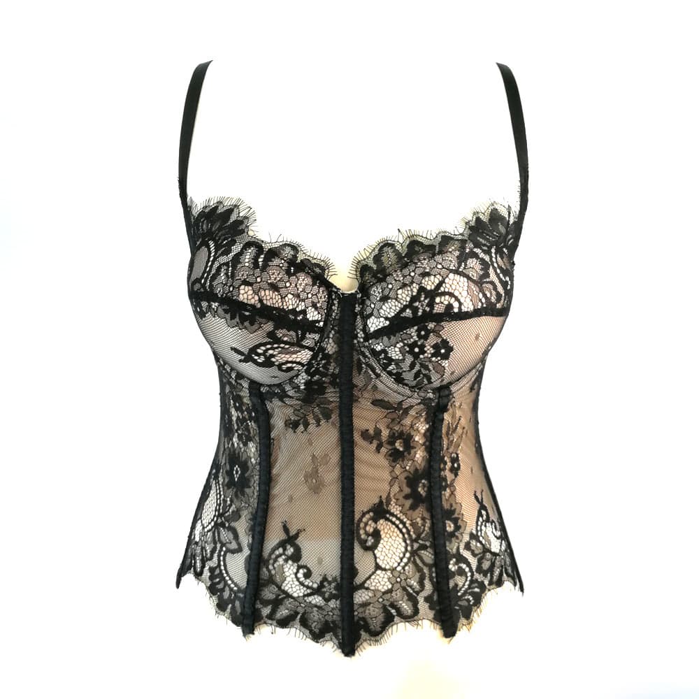 Hot-selling black lace sexy hollow-out camisole slim fit tank top with bra padding for women.