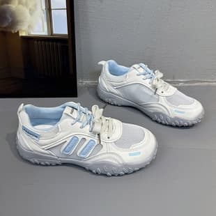 2026 Spring Lightweight Casual Versatile Mesh Thick Sole Jogging Shoes for Women, Soft Leather Korean Style Summer Breathable Mesh