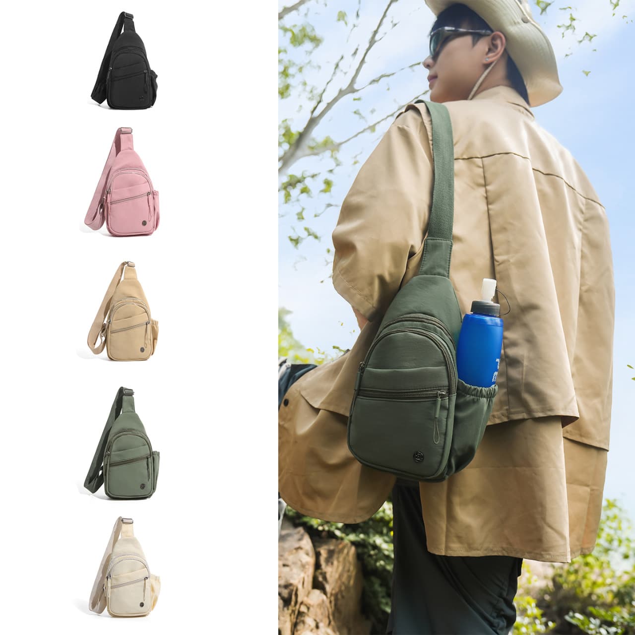 Chest bag for women, Korean version of sports and leisure shoulder bag, versatile cycling bag, mountaineering backpack, lightweight, water-repellent chest bag