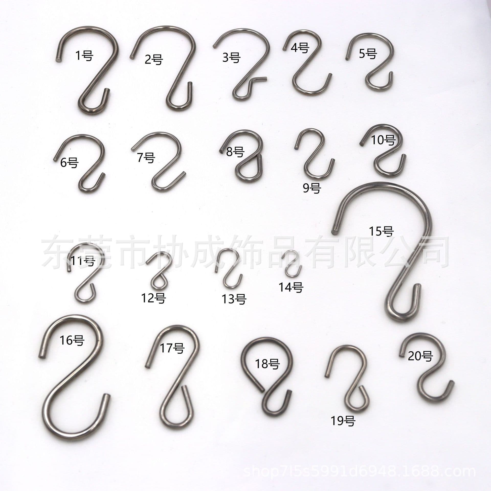 Stainless steel S-hooks for bacon, kitchen use, clothing stores, supermarket shelves, solid S-hooks.