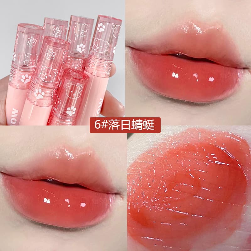 Kakashow Bubble Bear Mirror Water Glossy Lip Glaze Spring and Summer Glass Dudu Lip Moisturizing Whitening Lipstick Water Mist Lip Glaze