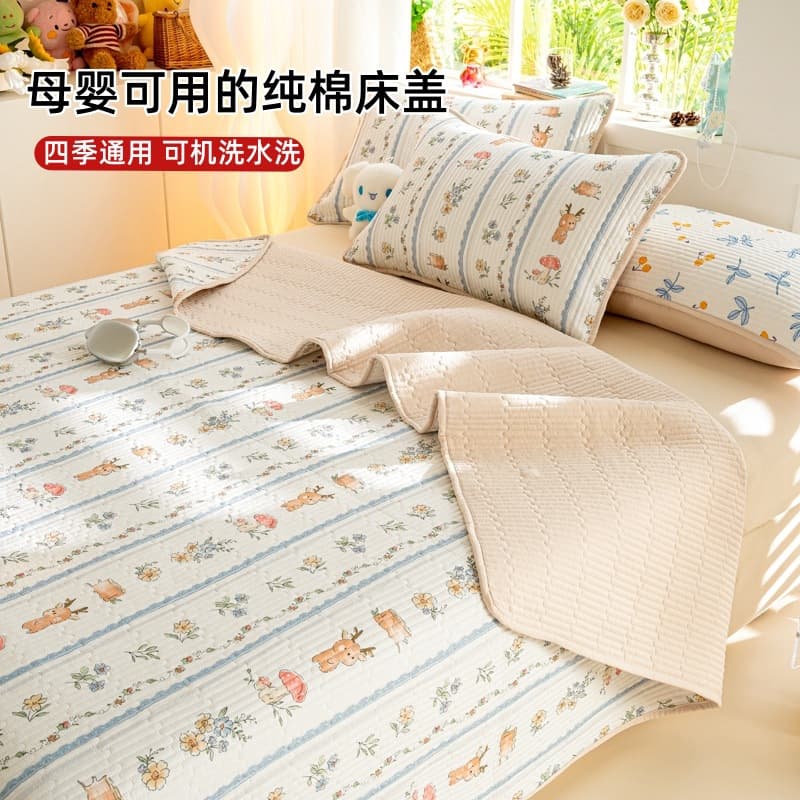 Pure cotton quilted bed cover single piece pure cotton mother and baby solid color thickened quilted tatami bed sheet three-piece set suitable for all seasons