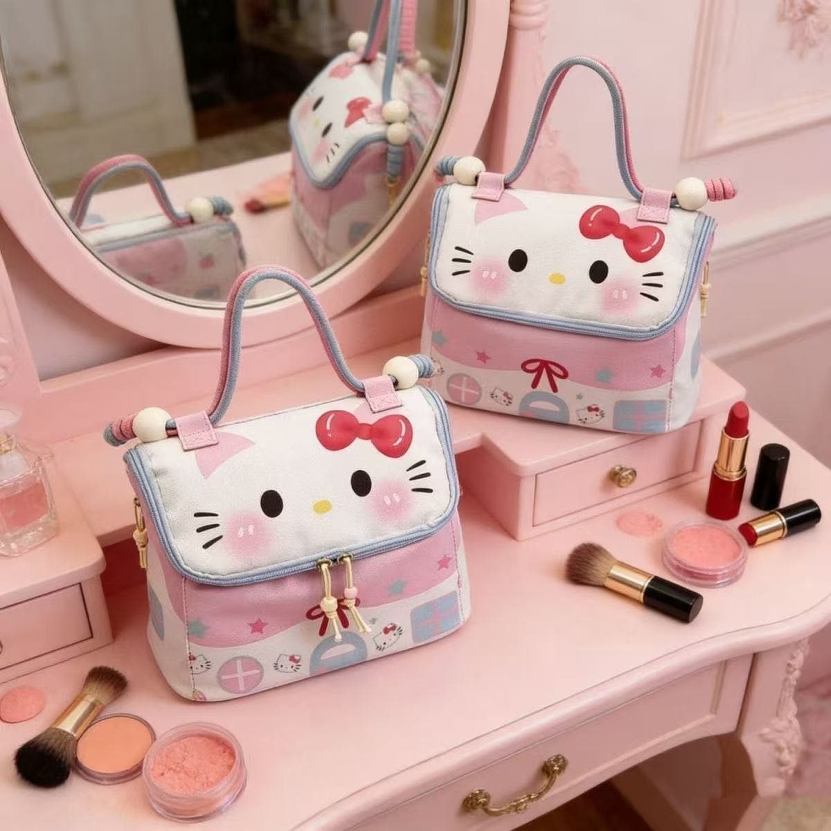 Kitty Cat House Multifunctional Vertical Cosmetic Bag Large Capacity Dopamine Storage Travel Portable Fashion Ins