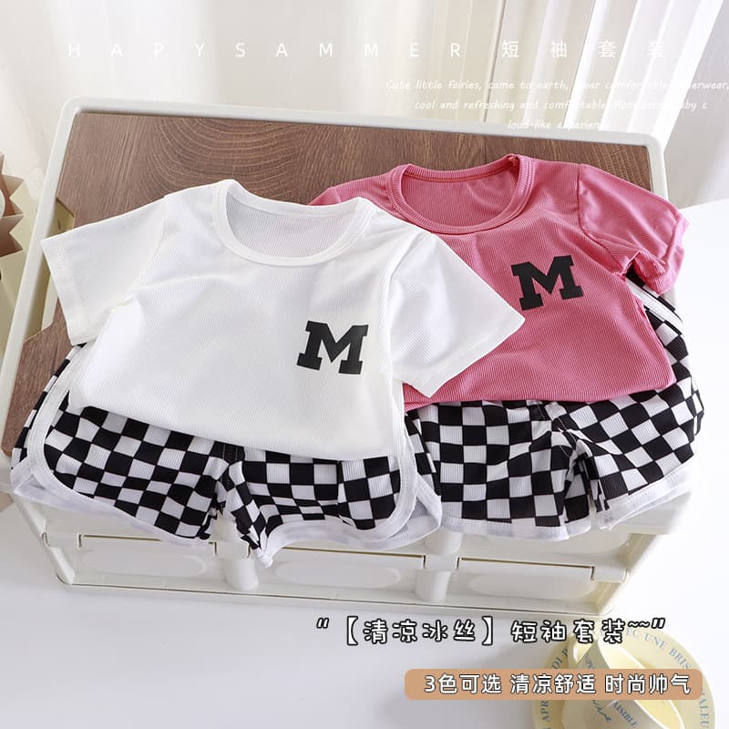 Summer Korean style children's short-sleeved suit, baby boy casual T-shirt shorts two-piece set, small and medium-sized children's thin summer clothing batch